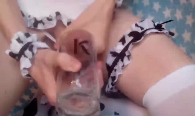 Femboy wanks his milk in a cow costume