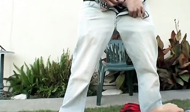 Crazy twunk peeing and jerking off with his queer buddies