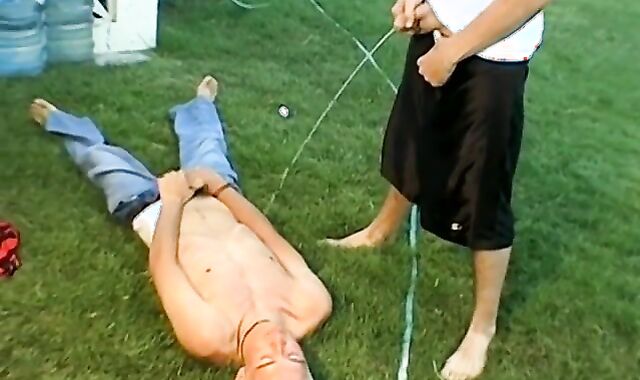 Crazy twunk peeing and jerking off with his queer buddies