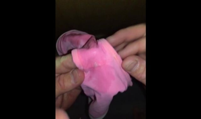 Hubby secretly wears his wifes rosy Lululemon Bathing Suit, opening up the top & nutting in the bottoms