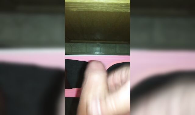 Hubby secretly wears his wifes rosy Lululemon Bathing Suit, opening up the top & nutting in the bottoms