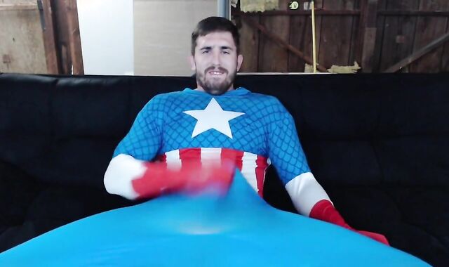 Captain America strips and cums