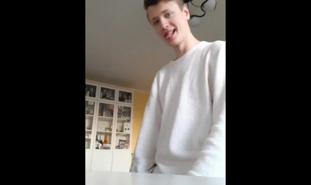 Uber-Cute stud plays with puffies and masturbates off uncut beefstick