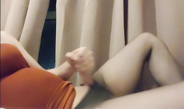 crossdresser drains and blows a blast clad in one sleeve dress