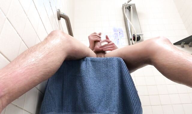 twunk takes a long bathroom, wanks off, and blows a load