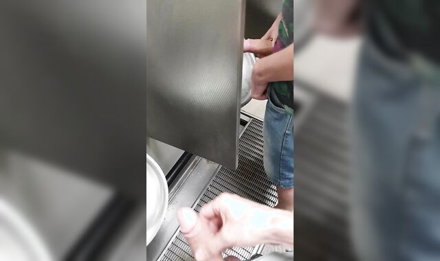 public rest room jerk and jerk with a super-hot man! yam-sized shaft!