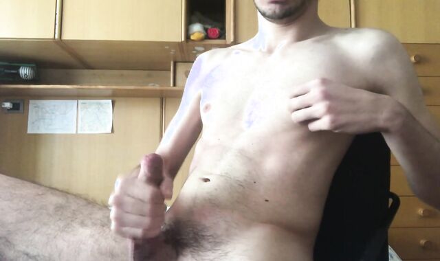 Lad jacks off and moans