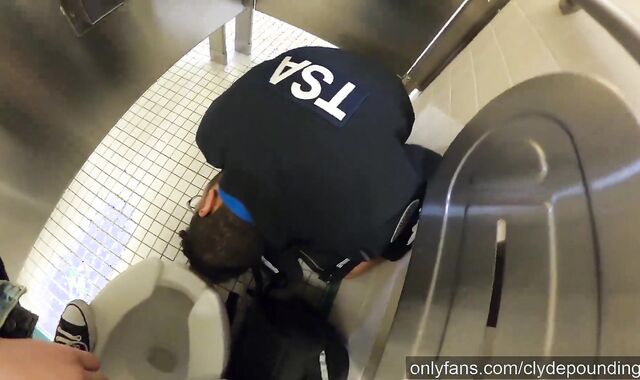 shoots a load on school-old year aged mouth in airport wc