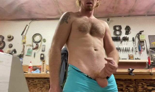 Construction worker masturbate off in workshop Ginger uncut. Gym step-bro