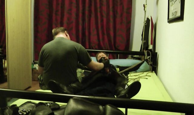 Stroking Hand-Job with Punches to the Ball-Sac of servilejerome in latex catsuit