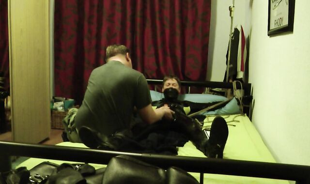 Stroking Hand-Job with Punches to the Ball-Sac of servilejerome in latex catsuit