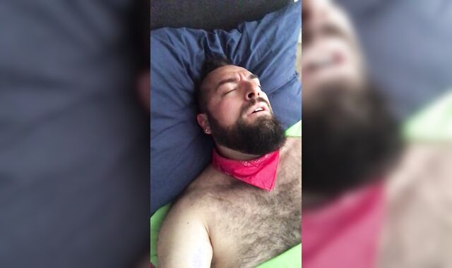 Meaty bearded and wool frosted wolf stroking kneading the bed sheet on his rock-rock-hard and moist stiff-on. Killer Anguish