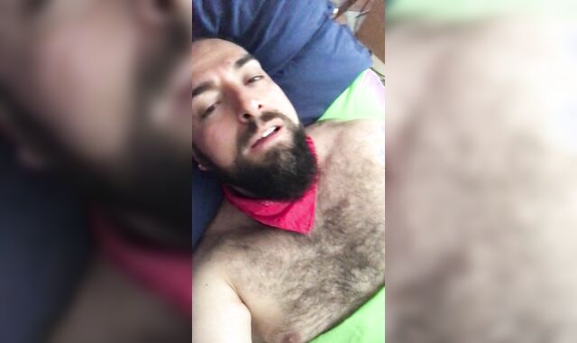 Meaty bearded and wool frosted wolf stroking kneading the bed sheet on his rock-rock-hard and moist stiff-on. Killer Anguish