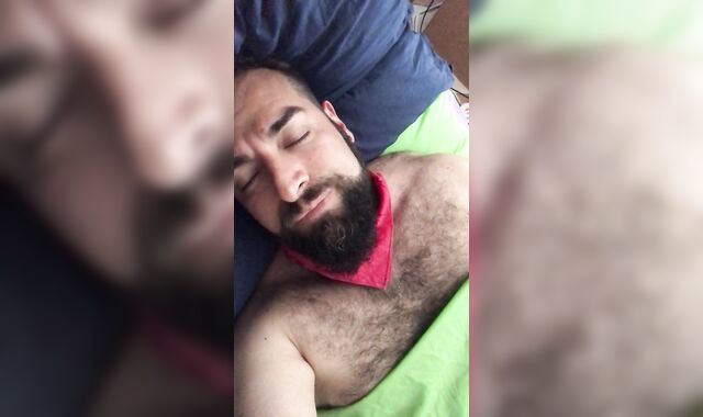 Meaty bearded and wool frosted wolf stroking kneading the bed sheet on his rock-rock-hard and moist stiff-on. Killer Anguish