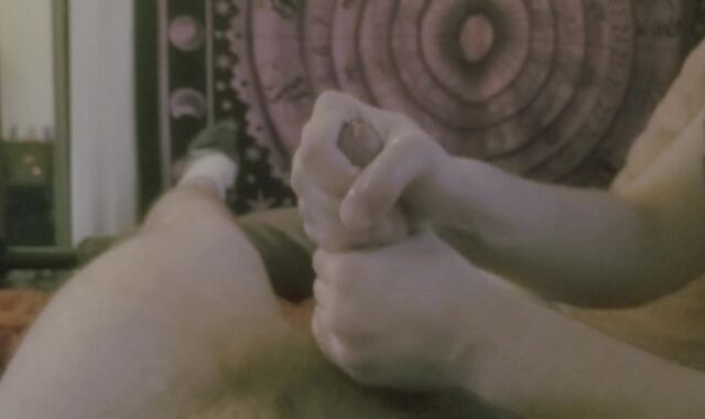 My trans buddy gives me a long forearm-job with explosive jizz shot