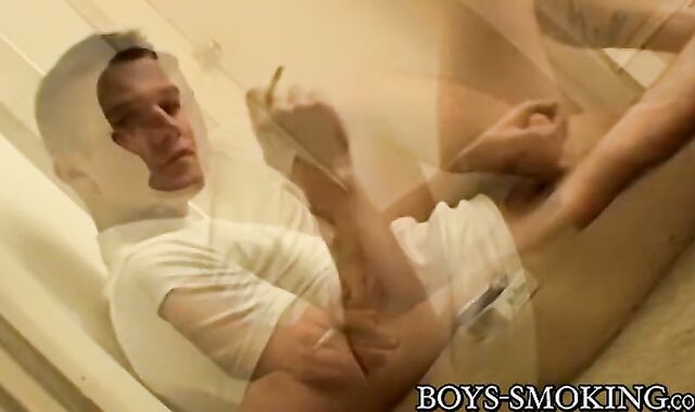 fellow smoking and milking until his scrotum pump out jism
