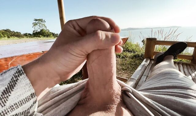 The dude faps a yam-sized magnificent spunk-pump in nature at dawn on a day off