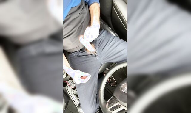 Car getting off in the dog park. Lay back, spurt pants and cum on my seat and myself.