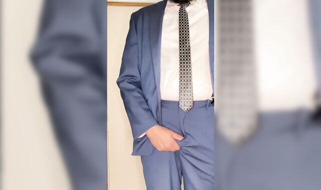 Faggot-For-Pay Puny pinkish cigar parent strokes off in business suit