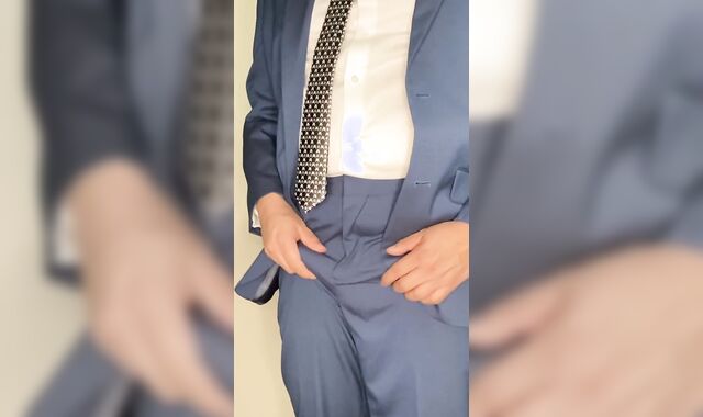 Faggot-For-Pay Puny pinkish cigar parent strokes off in business suit