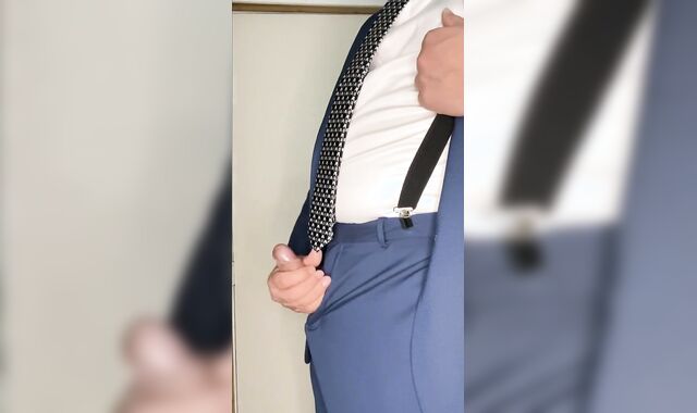 Faggot-For-Pay Puny pinkish cigar parent strokes off in business suit