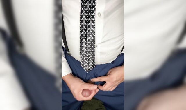 Faggot-For-Pay Puny pinkish cigar parent strokes off in business suit