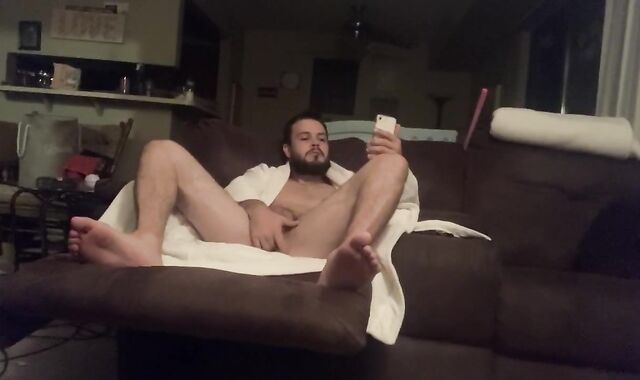 Dad finally Faps Off after strained day; smokes and jerks prick in his robe