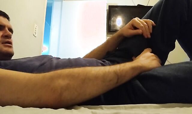 Moist yam-sized cock tugging in couch