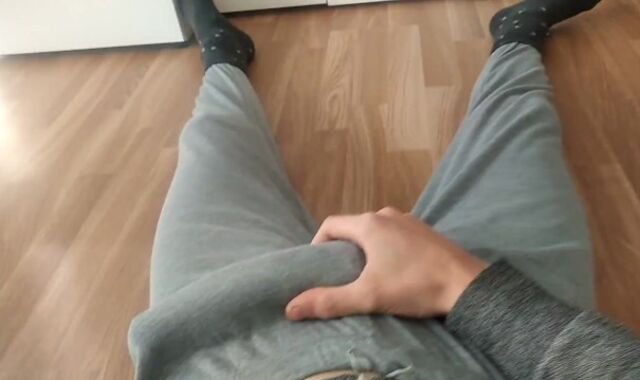 Lying on the floor, in my jimmies, I am frolicking again with my enormous milk and this super-cute supreme-sized large manstick