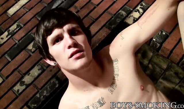 Young tattooed cigar smoker Lex masturbates solo and ejaculates