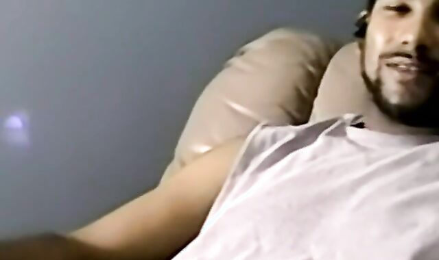 Macho first-ever-timer with hairy pecs plays with his trouser snake