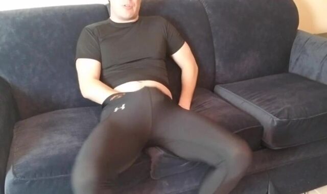 Spandex fellow spunking in Under Armour stockings