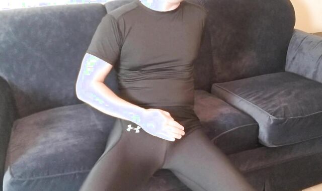 Spandex fellow spunking in Under Armour stockings