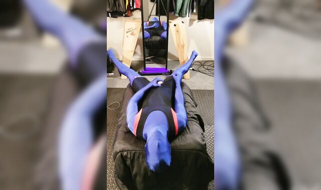 Giant Pounding Jism all over my Zentai Spandex suit and 4hunks Singlet!