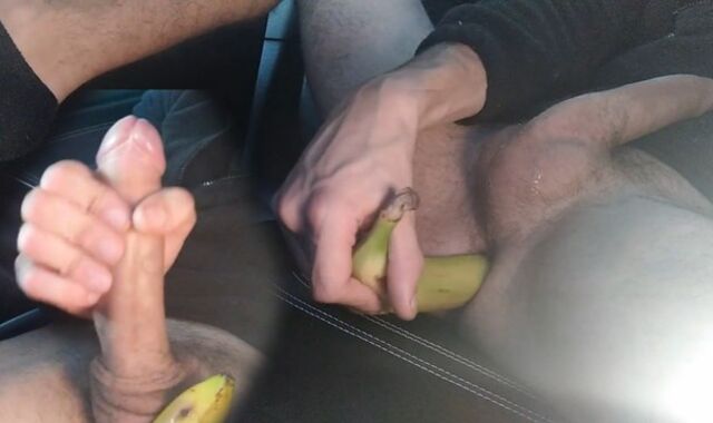 Ginormous Stiffy Boy in Van, Teach His Bulls Eye with a Smallish Plaything, then Catapult Half a Banana, Luvs It and Blows A Explosion