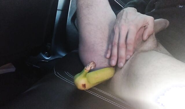 Ginormous Stiffy Boy in Van, Teach His Bulls Eye with a Smallish Plaything, then Catapult Half a Banana, Luvs It and Blows A Explosion