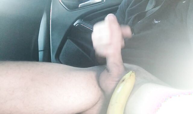 Ginormous Stiffy Boy in Van, Teach His Bulls Eye with a Smallish Plaything, then Catapult Half a Banana, Luvs It and Blows A Explosion