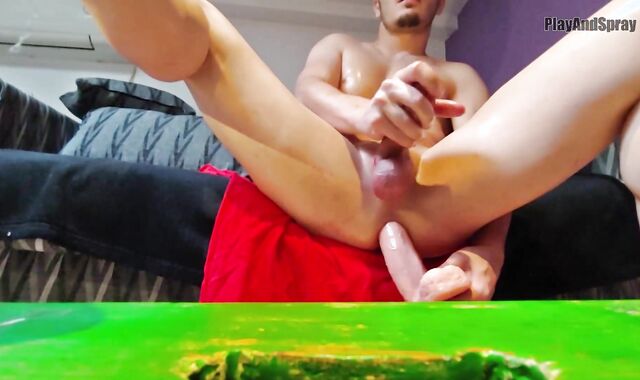 Sensuous edging and prostate jacking with a big fake-penis makes me shoot a fat jizz shot