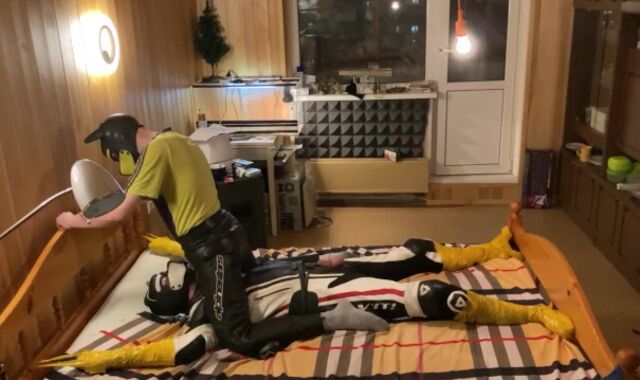 pup biker tape limit restrain bondage