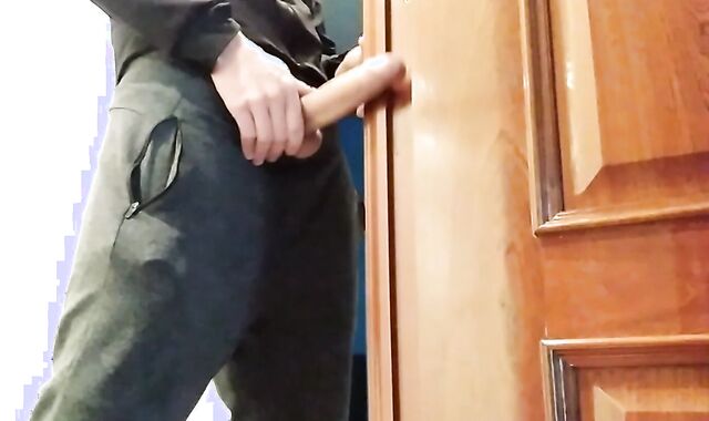 Hand Job From Supah Sizzling Fledgling Dude With Ample Hard-On, Shoots At The Door