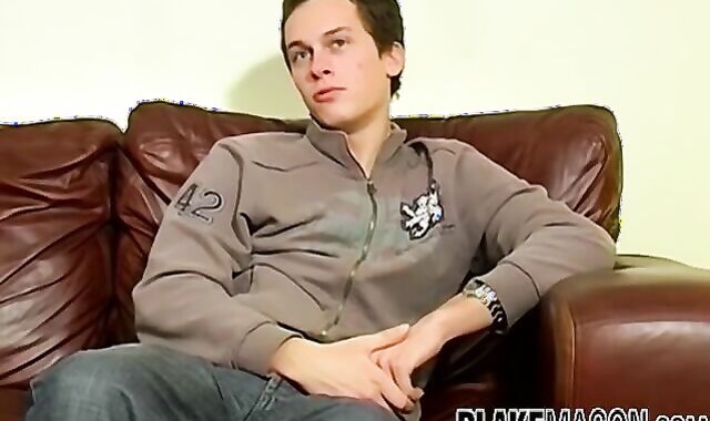 Nasty UK teenager Valery jacks his gigantic stud fuck-stick after interview