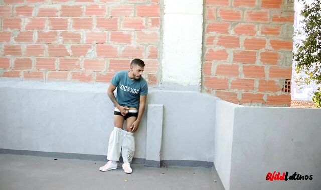 Draped Latino Father Wanking Off His Meaty Uncut Dinky Outdoors Risking Being Caught By A Neighbor