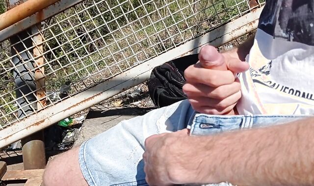 The guy drains off and blows a load in the stadium in extreme