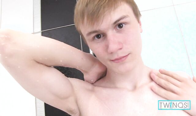 Tasty Silver-Ash-Blonde Twunk Liam Jerks And Blows A Blast In The Shower!