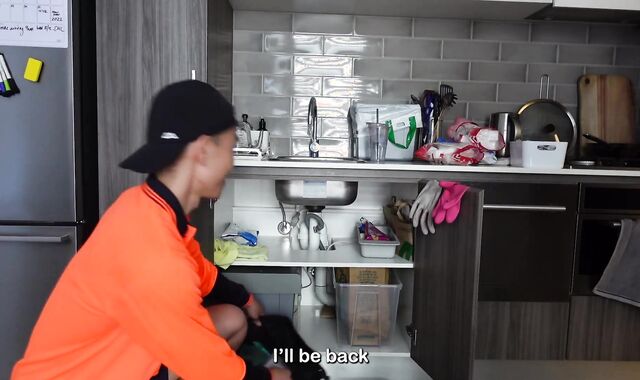 Chinese tradie helps me unclog my pipes | Asian top White bottom Rubber-Free-For-All