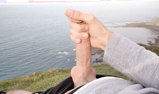 Phat Messy Pummel-Stick Gets Mitt Job In Public And Pumps Out A Bunch Of Hefty Pleasure Gel In Front Of The Beach