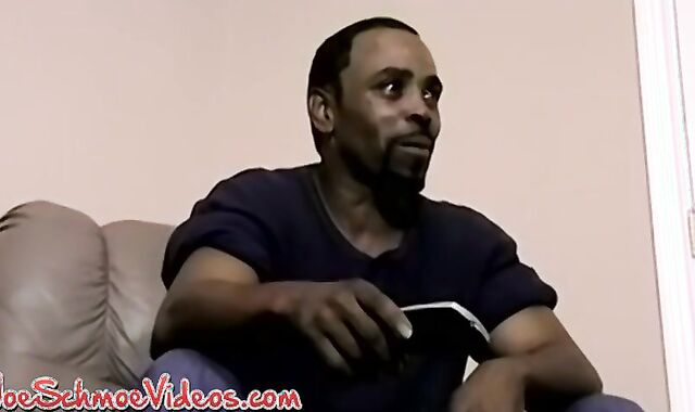 Dark-Hued thug smokes and works on his massive dark-hued trouser snake