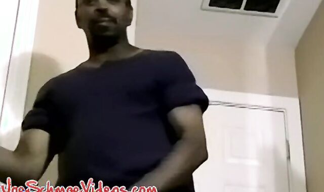 Dark-Hued thug smokes and works on his massive dark-hued trouser snake