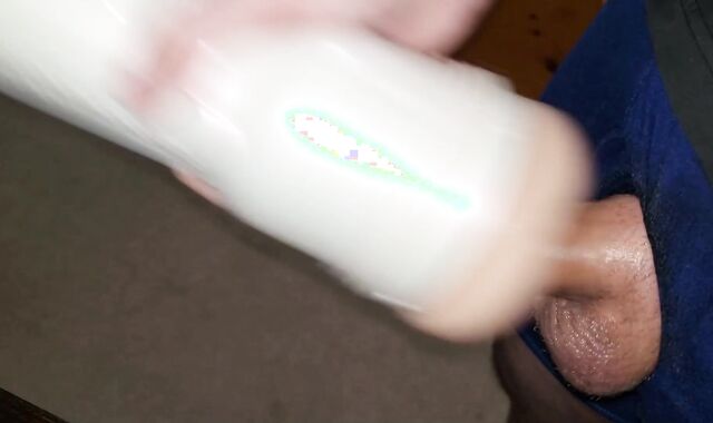 Using Riley Reid fleshlight before sofa while Roommate naps