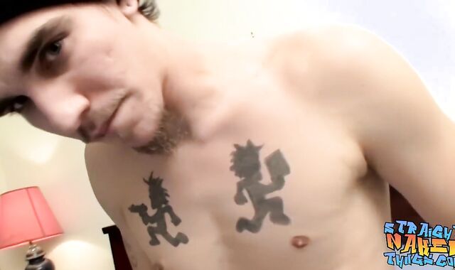 Tatted homosexual thug plays with his humungous fuck-stick solo